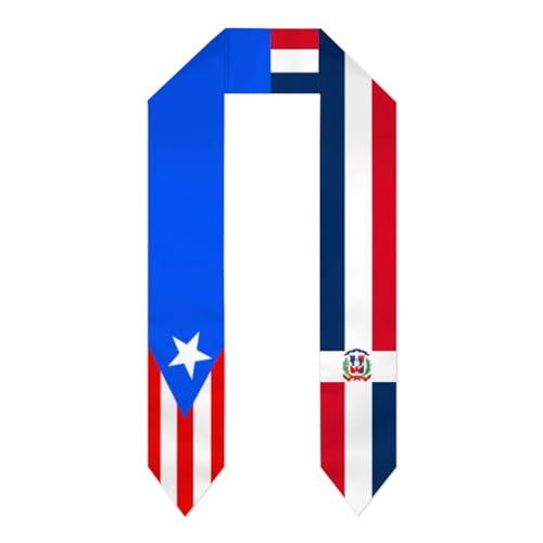 LASAMJUN Puerto Rico Dominican Republic Flag Graduation Stoles Sash Graduation Stole Gift For Graduation's Day 72 inch Long