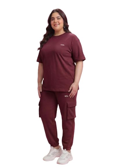 Image of Kepa Plus Size Summer Co Ord Set for Women | Top and Lower Set with Stretchable Waistband | Stylish Airport Outfit for Women | Western Track Suit Co-Ord Set for Casual Wear