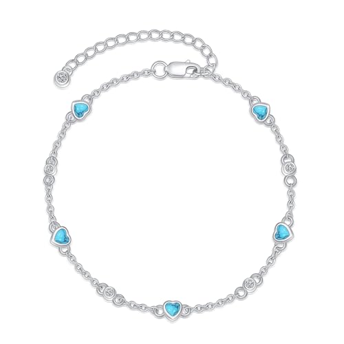Image of HPQQ Anklet Bracelet for Women 925 Sterling Silver Natural Stone Chain Ankle Bracelet Beach Summer Fine Jewelry Birthday Mothers Day Gifts for Women Her Mom