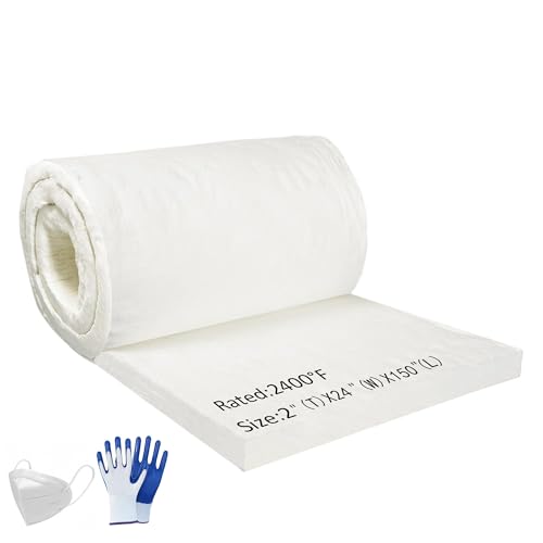 Deouss Ceramic Fiber Insulation Blanket - 8# 2400F - 2 x 24 x 150 - High Temperature Insulation Baffles for Wood Stove Forge Furnace Chimney Boiler Pizza Oven Kiln Fireplace - Dishwasher Blanket