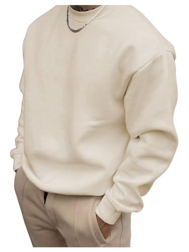 OYOANGLE Men's Crewneck Sweatshirts Long Sleeve Drop Shoulder Basic Solid Thermal Casual Pullover Shirt3