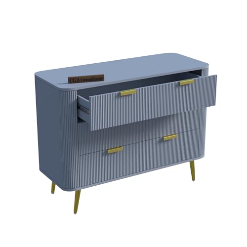 Image of Wooden Chest of Drawers | 3 Drawers Dresser Console Cabinet for Bedroom, Living Room, Drawing Room & Office | Multipurpose Storage Sideboard | HDMR Premium Wood and Iron(Light Grey)