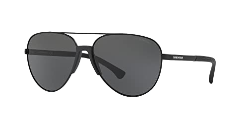 Emporio Armani Men's EA2059 Aviator Sunglasses, Matte Black/Grey, 61 mm2