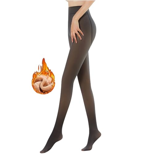 Rayson Medias Termicas Transparente para Mujer Invierno 300g Forro Polar Panty Termico Efecto Piel Talla Grand Gruesa Media Calzas con Pelo por Dentro(Negro,S-M)
