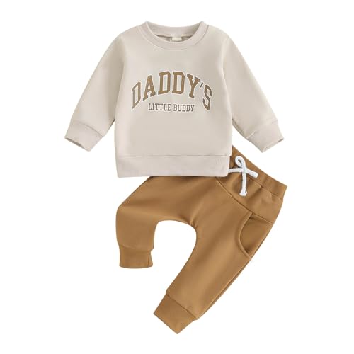 Image of FOCUSNORM Toddler Baby Boy Fall Outfit Mama's Boy Letter Embroidery Sweatshirt Top Elastic Pants Set Cute 2pcs Winter Clothes