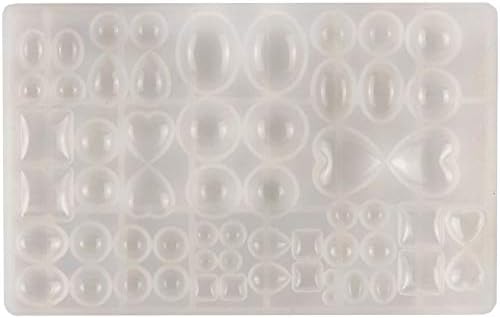 ScivoKaval Cabochon Gem Jewelry Silicone Mold Oval Teardrop Square Heart Round Shapes for Polymer Clay Crafting Resin Epoxy Pendant Earrings Making Casting DIY Craft Mold 29 Design 58 Cavity Large