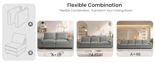 Image of TEKAMON Middle Seat with Storage, Modular Sofa Couch, Light Grey