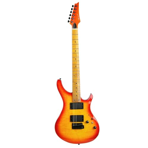 Image of Vault Artisan RG Premium Electric Guitar with Dual Alnico V Humbuckers - Roasted Maple Neck & Fretboard /Transparent Red Orenge Fade Flame Burst