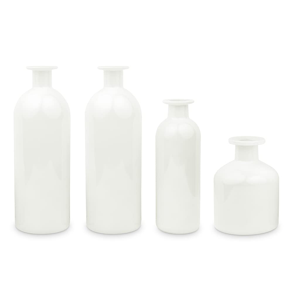 Weddingstar Assorted Glass Bottle Flower Vases - White - Set of 4