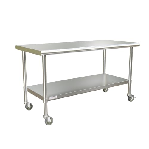 Image of STABLEINK NSF Stainless Steel Table with Wheels 60x30 Inches 5ft, Metal Prep & Work Table with Adjustable Undershelf, for Commercial Kitchen, Restaurant, Laundry and Garage