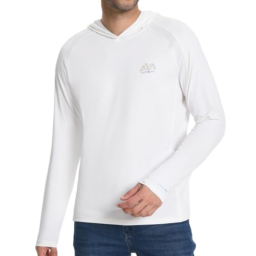 Image of Men's UPF 50+ Hoodie Shirt Long Sleeve Permanent UV Sun Protection Vented Tee Performance for Outdoor Hiking Fishing