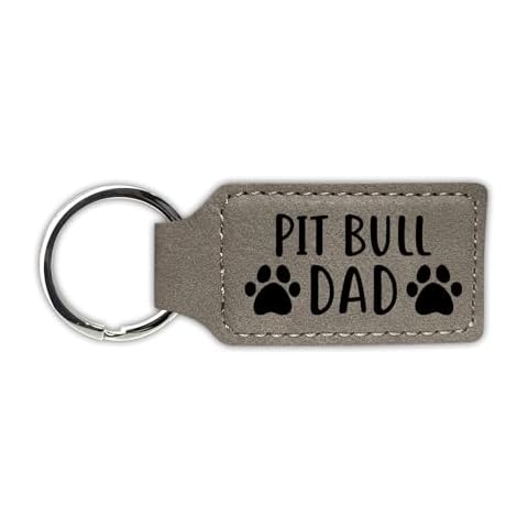 Mister Petlife Pit Bull Dad Keychain Leatherette Rectangle - Laser Engraved - Many Colors - Key Chain Ring - dog - Gray Cover