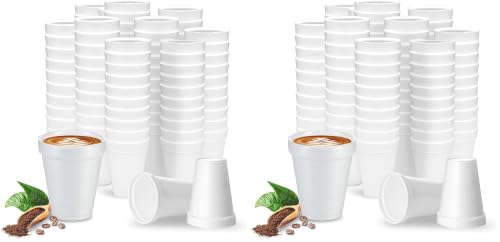 Image of Shop Square 8 Oz Disposable Foam Cups (200 Pack), White Foam Insulates Hot & Cold Beverages, Made in the USA, To-Go Cups - for Coffee, Tea, Hot Cocoa, Soup, Broth, Smoothie, Soda, Juice