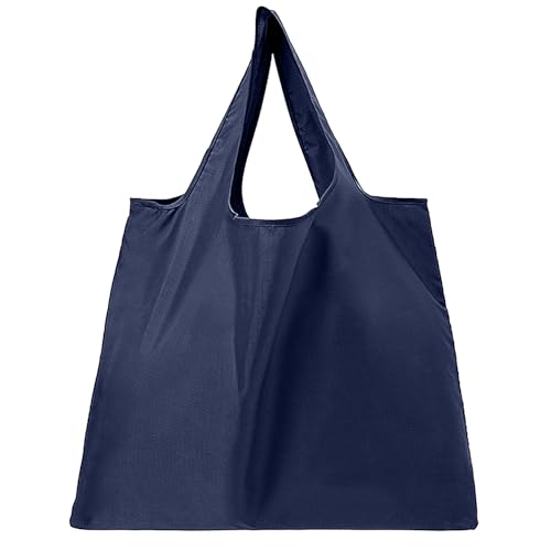 Bolsa de compras dobrável, grande à prova d'água, reutilizável, bolsa de compras, sacolas de nylon, Azul marinho, Large