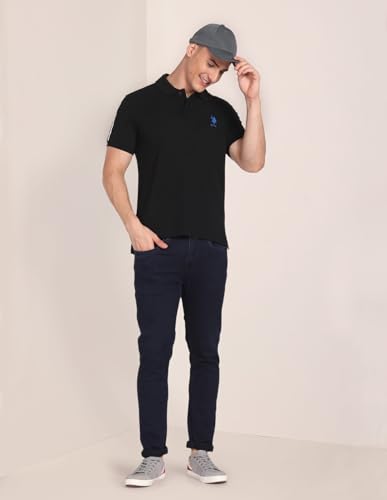 Image of U.S. Polo ASSN. Solid Regular Fit Polo T Shirts for Men - 100% Cotton, Half Sleeves Mens Tshirt