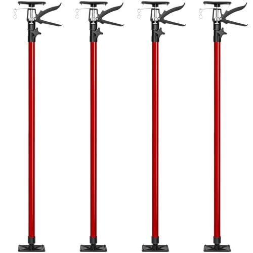tectake Baustützen Teleskop Stange 115-290 cm Baustütze mit Auflageplatten mit Kugelgelenk Montagestütze je 30 kg Tragkraft Spannstange Montagehilfe für Deckenverkleidung - rot 4er Set