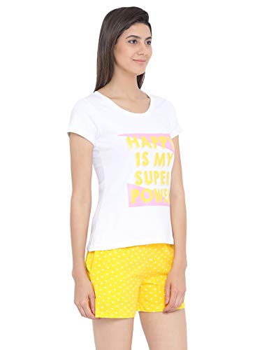 Image of Clovia Women's Cotton Rich Text Print Top & Polka Print Shorts