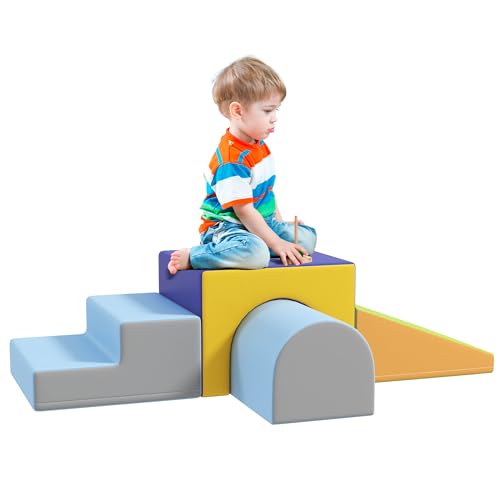 Qaba Climbing Toys for Toddlers and Children, Easy-to-Clean 4 Piece Soft & Safe Kids Foam Play Set for Crawling or Sliding, Contemporary