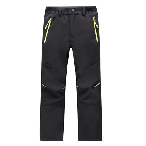 duxyoz Waterproof Trousers Kids Boys Girls - Warm Winter Fleece Lined Hiking Pants,Elastic Waist Windproof Outdoor Snow Ski Pants Black 13-14 Years