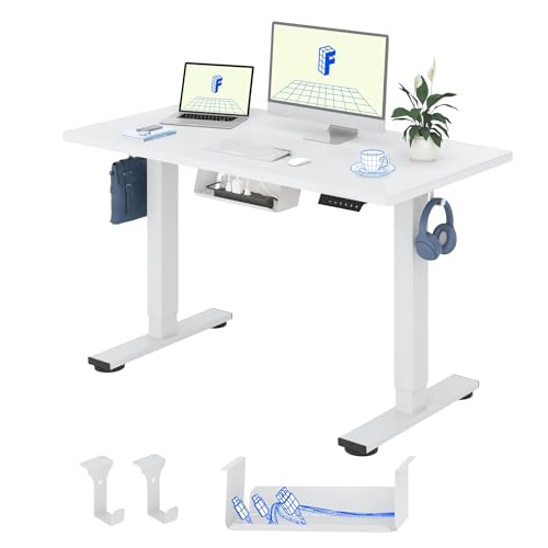 FlexiSpot Höhenverstellbarer Schreibtisch Basic–Mit Kabelmanagement, Haken und EINTEILIGER Tischplatte, Ergonomischer Homeoffice-Tisch, Bürotisch (120x60cm, Weiß)