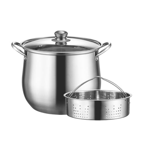 Effonek 304超高ステンレス製スープポット、大容量、オーバーフローなし、キッチン、家庭用、業務用、蒸し器付き (直径24cm,蒸し器付き)