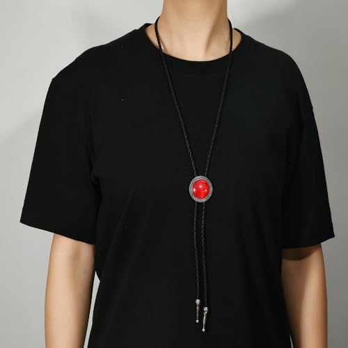 Image of Joxevyia Bolo Tie for Men Vintage Cow Skull Leather Rope Western Cowboy Necktie Vintage Bola Tie Gift for Him