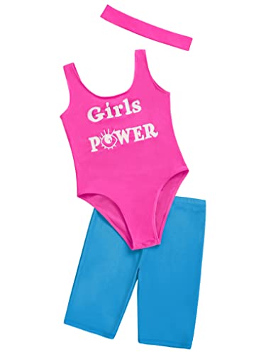 Hansber Kids Girls 3Pcs 80S Workout Costume Sleeveless Gymnastics Leotard With Shorts And Headband Set Workout Outfit Blue 10 #TOP2
