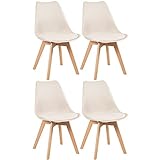 Loft7, Conjunto Kit 4 Cadeiras Leda Com Assento Estofado, Encosto De Polipropileno E Pés De Madeira Natural, Elegante Sala De Jantar Cozinha Bar Varanda Gourmet, Creme
