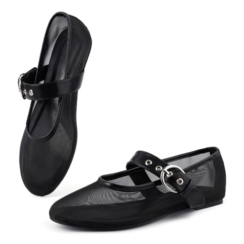 Image of Ballet Flats Mesh Shoes for Women Mary Janes Flats | Wide Feet Options, Woven Mesh Flats, Soft Cushion, Comfortable Ballerina Flats, Casual, Dress Shoes, Daily, Work, Versatile