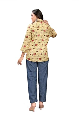Image of Women's Rayon Drop Shoulder Collared Graphic Print Shirt