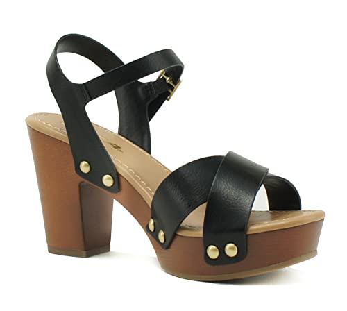 Image of Soda MIGUEL ~ Women Crisscross Band Fashion Chunky Platform Block Mid Heel Sandal with Ankle Strap and Stud