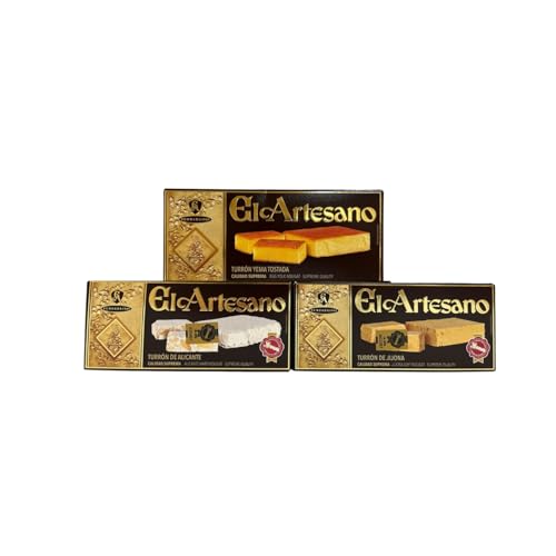 El Artesano - Turrón Calidad Suprema con Azucar (3 Uds Jijona Alicante Yema)