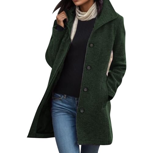 Generisch Abrigo de lana para mujer, chaqueta gruesa y holgada, abrigo de guisantes, abrigo de lana, abrigo de invierno, monocolor, chaqueta de ocio, chaqueta de manga larga, chaqueta de entretiempo