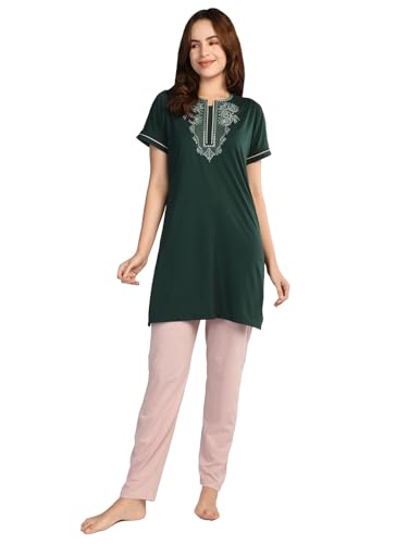 Image of Duchess Women's Cotton Embroided Long Length Night Suit Set
