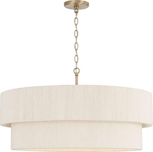 Capital Lighting 349842MA Delaney Modern Hand-Wrapped Rope Drum Pendant Ceiling Light Fixture, 4-Light 240 Total Watts, 16" H x 30" W, Matte Brass