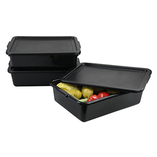 Tyminin Pack Of 3 Food Service Bus/Utility Tote Box With Lid, Plastic Restaurant Dish Tub, 13 L, Black #TOP5