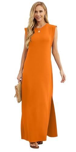 Image of GRECERELLE 2026 Women Year-Round Casual Round Neck Loose Split Wrinkle-Free Long Maxi Vacation Dress with Pockets (XXS-4XL)
