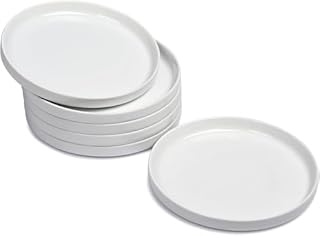 WishDeco Side Plates Set of 6, White Dessert Plates 18cm / 7 inch, Small Dinner Plate, Ceramic Serving Dishes for Cake, Salad, Tapas, Starter, Stackable