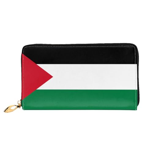Leather Women Wallets, Long Credit Card Holder, Flag of the State of Palestine Print Billfold Clutch & Travel Purse Large Capacity