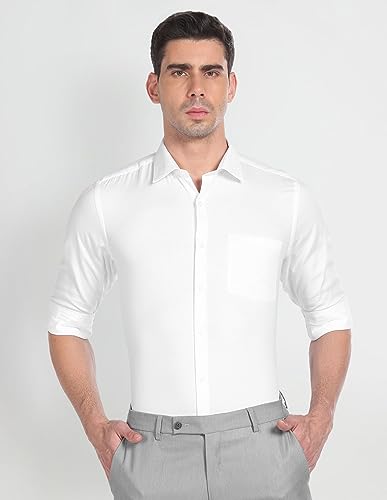 Image of Arrow Solid Slim Fit Mens Formal Shirt - 100% Cotton, Breathable & Comfortable, Full Sleeves Shirts for Men