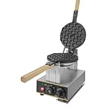 AOUTN業務用バブルワッフルメーカー、家庭用エッグバブルアイロン、温度調節可能（50〜250℃）、180°回転ダブルプレート、木製ハンドル、ノンスティックテフロン加工ステンレス製ベーキングトレイ (A,シングルヘッド)
