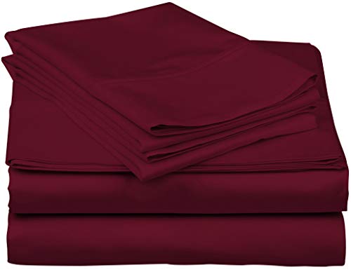 Pure Egyptian Queen Size Cotton Bed Sheets Set (Queen, 600 Thread Count) Burgundy Bedding and Pillow Cases (4 Pc) â€“ Egyptian Cotton Sheets Queen Size Bed- Sateen Sheets - 15â€ Deep Pocket Queen Sheets