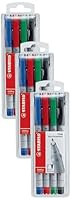 STABILO - Folienstift - OHPen universal - wasserlöslich fein - 3x 4er Pack - grün, rot, blau, schwarz