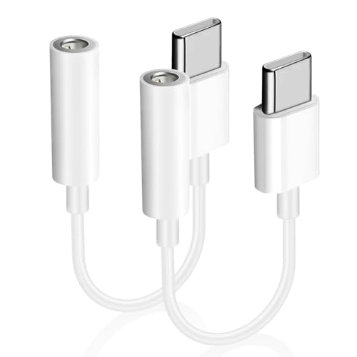2 Pack USB C to 3.5mm Jack Adapter Type C to Headphone Aux Adapter Aux to USB C Earphone Adapter Compatible with iPhone 16/15 Pro/Pro Max Samsung Galaxy S24/S23/S22/S21Ultra and More Type C Devices