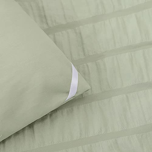 Yozen Sage Green King Seersucker Comforter Set (104X90 Inch), 3 Pieces Textured Comforter With 2 Pillowcases, Soft Lightweight Microfiber Down Alternative Bedding Set For All Season #TOP6