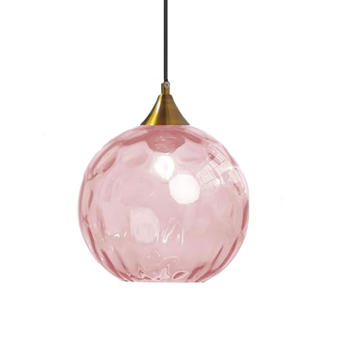 ZTTECH Lámpara Colgante de Vidrio Rosa de 200 mm Estilo Vintage con Soporte de Metal Dorado Bronce Casquillo E27 Lámpara de Techo para Isla de Cocina Comedor Dormitorio Salón (Rosa, 200 mm)
