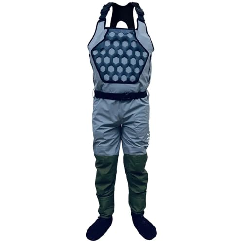 Hcclijo Männer Frauen Angler Fliegenfischen Brust Wathose Wasserdicht Strumpf Fuß Atmungsaktive Leichte Fluss Waten Trockene Hosen Gray 5XL