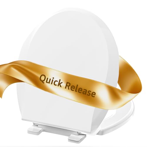 Image of Aunsffer Round Toilet Seat with Quick Release + Soft Close, Easy Clean No Slam, PP Material Safe and White, 16.5 x 14.1 inches