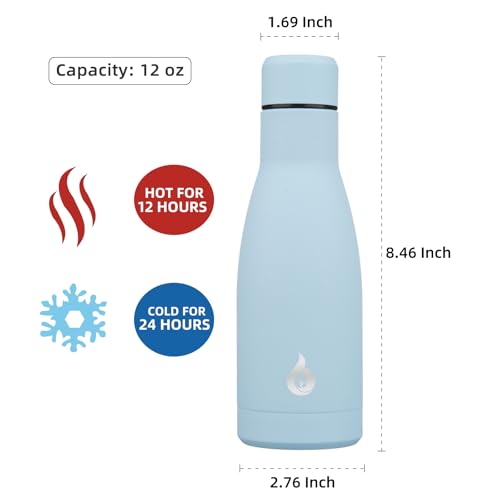 Image of BJPKPK Insulated Water Bottle 12oz Small Stainless Steel Water Bottles Reusable Metal Thermal Keep Cold and Hot,Sky Blue