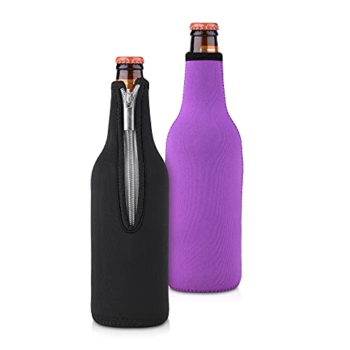 kwmobile 2X 330-500ml Flasche Flaschenkühler - für Bier und andere Getränke - aus isoliertem Neopren - Kühler in Schwarz Violett
